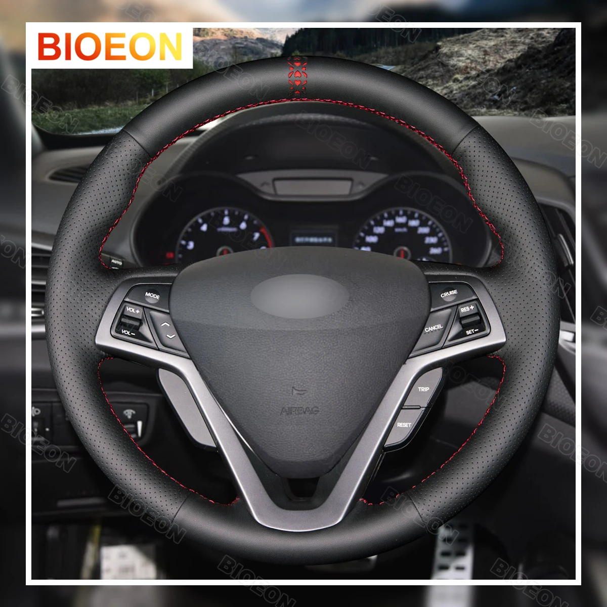 BIOEON Black PU Artificial Leather Steering Wheel Cover Braid for Hyundai Veloster 2011 2012 2013 2014 2015 2016-2017