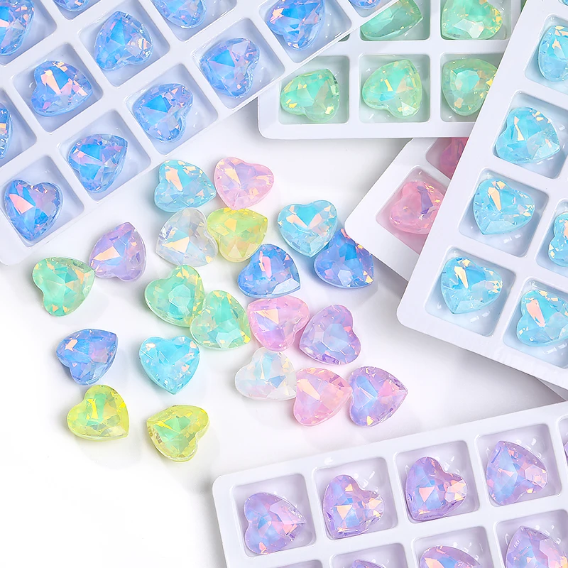 45pcs Heart Piontback Rhinestones Opal Mocha Stones Diamond Decoration Glass Crystal Glitter Gem Beeds for Wedding Accessories