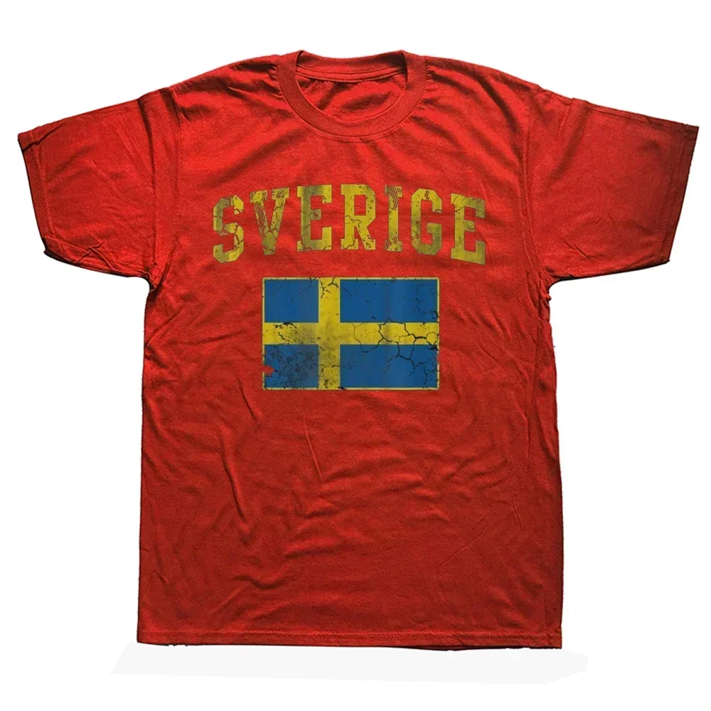 Summer harajuku custom Vintage Sverige Sweden Flag  Cotton Streetwear Short Sleeve Birthday Gifts Summer Style  Mens Clothing