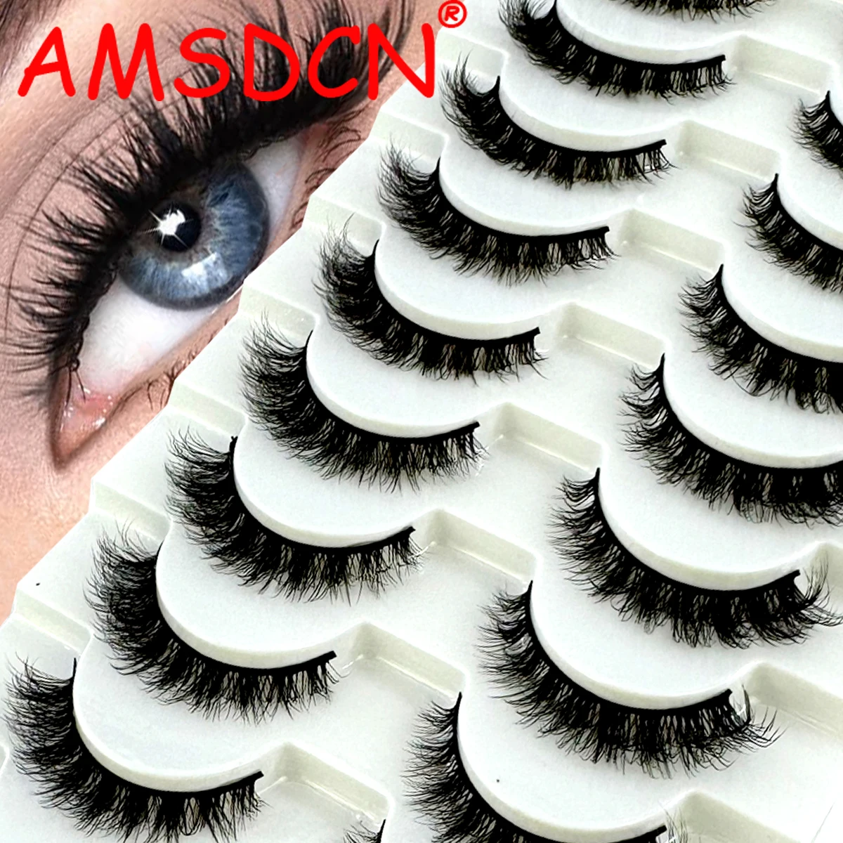 AMSDCN 9-10 Paar weiche und flauschige, natürlich aussehende 3D-Kunstnerzwimpern zur Verlängerung und Vergrößerung kurzer Wimpern R
