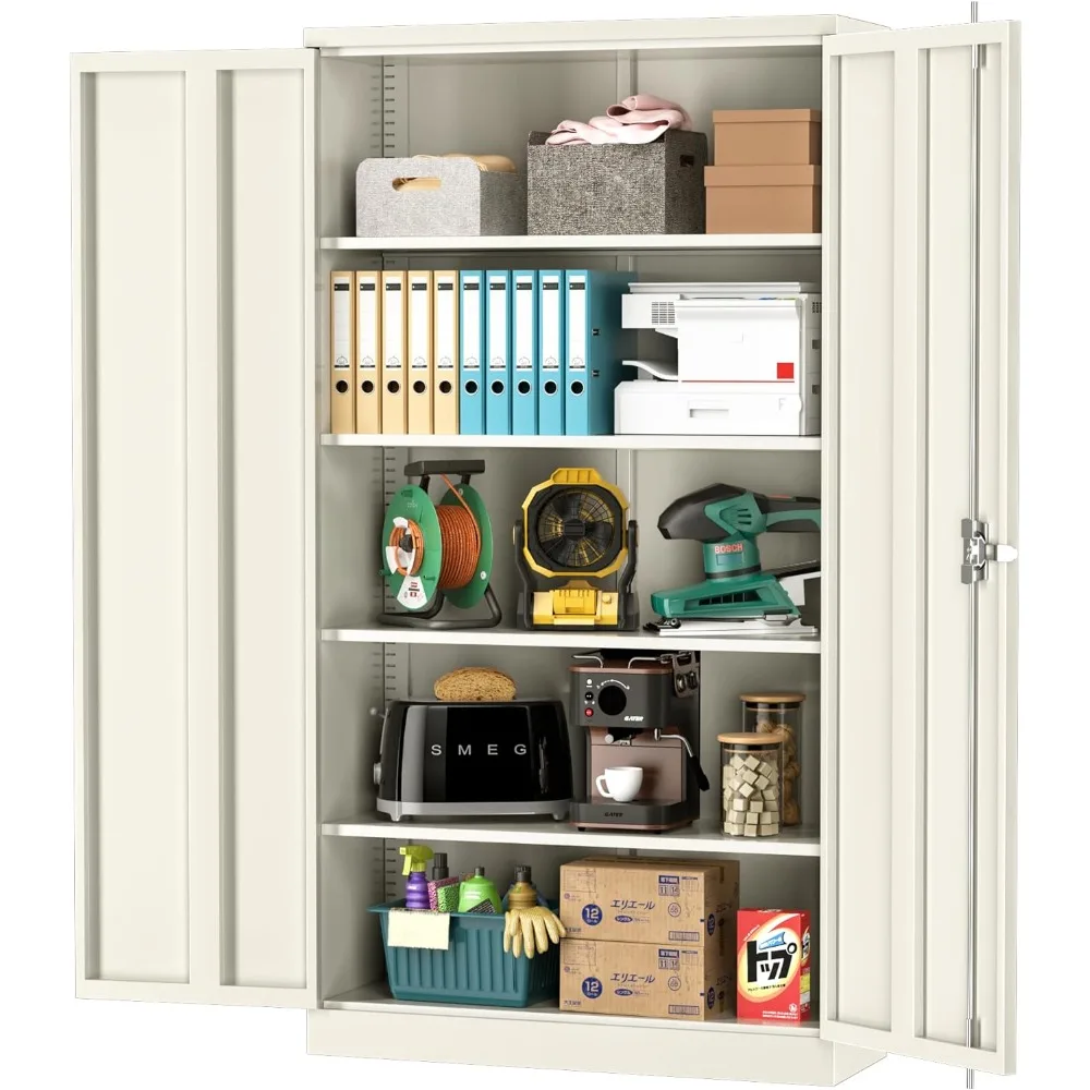 

Tall Metal Storage Cabinet Locking Steel with 4 Adjustable Shelves, 72" Lockable Cabinets Lock 2 Doors for Office Garage Supply