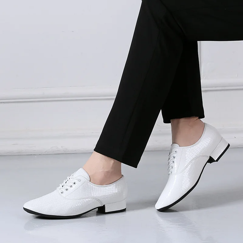 White Stone Pattern New Dance Shoes Square Dance Shoes Soft Sole Social Dance Shoes Leather Latin Dance Sneakers