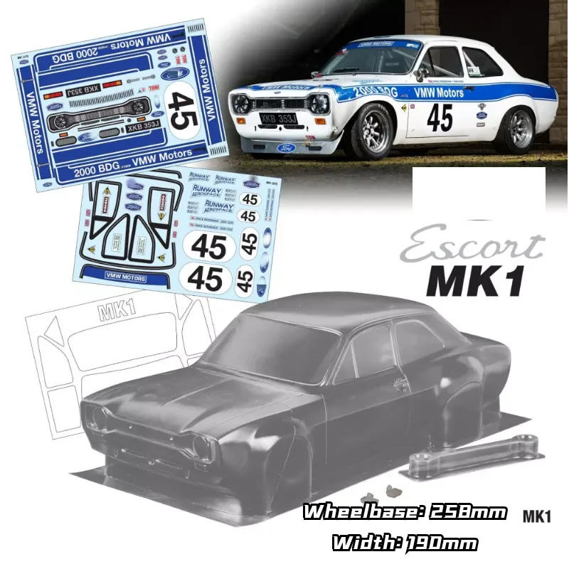 1/10 Escort MK1 RC PC nadwozie o szerokości 190 mm Przezroczysta obudowa dryfująca z lusterkiem klosza do 1/10 hsp hpi trax Tamiya