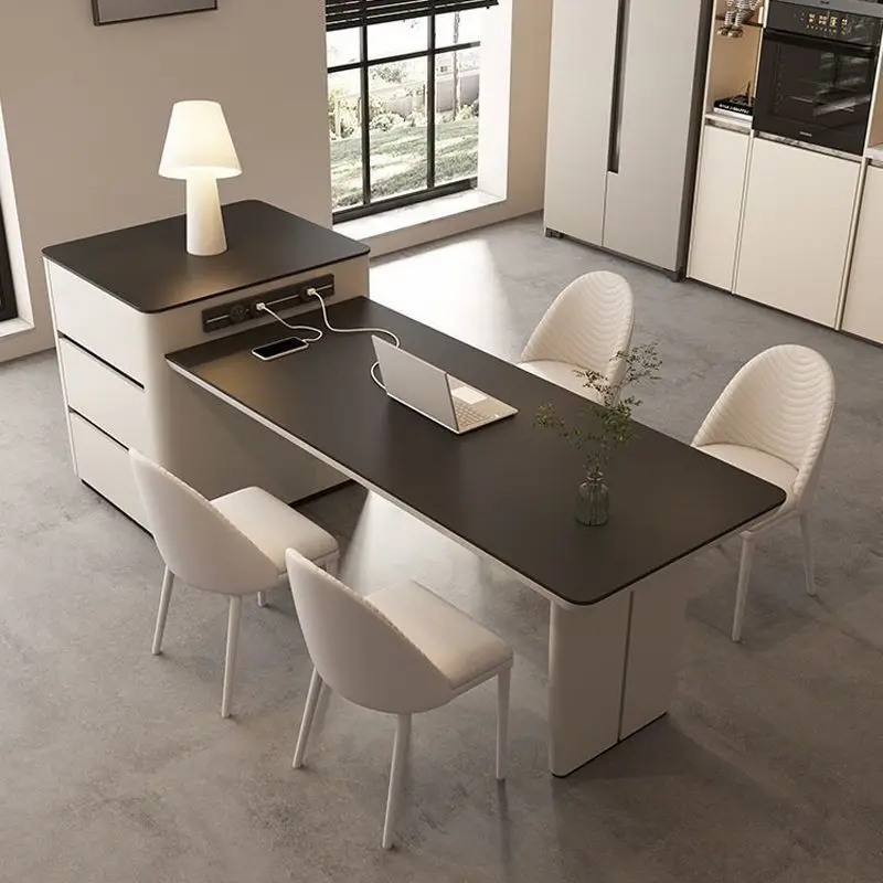 French high-end simple island dining table integrated household retractable rock slab guide table restaurant mid-island kitchen