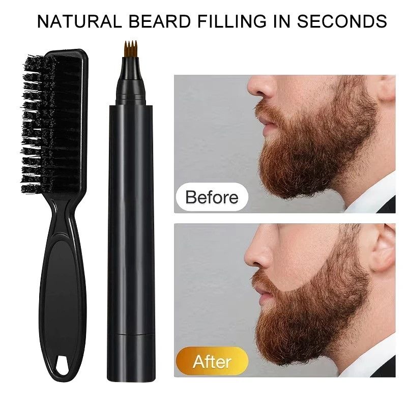 Instant Beard Filler Pen With Brush Comb Disposable Waterproof Moustache Beard Coloring Pen Filling Enhancer Hair Beard Stuffing