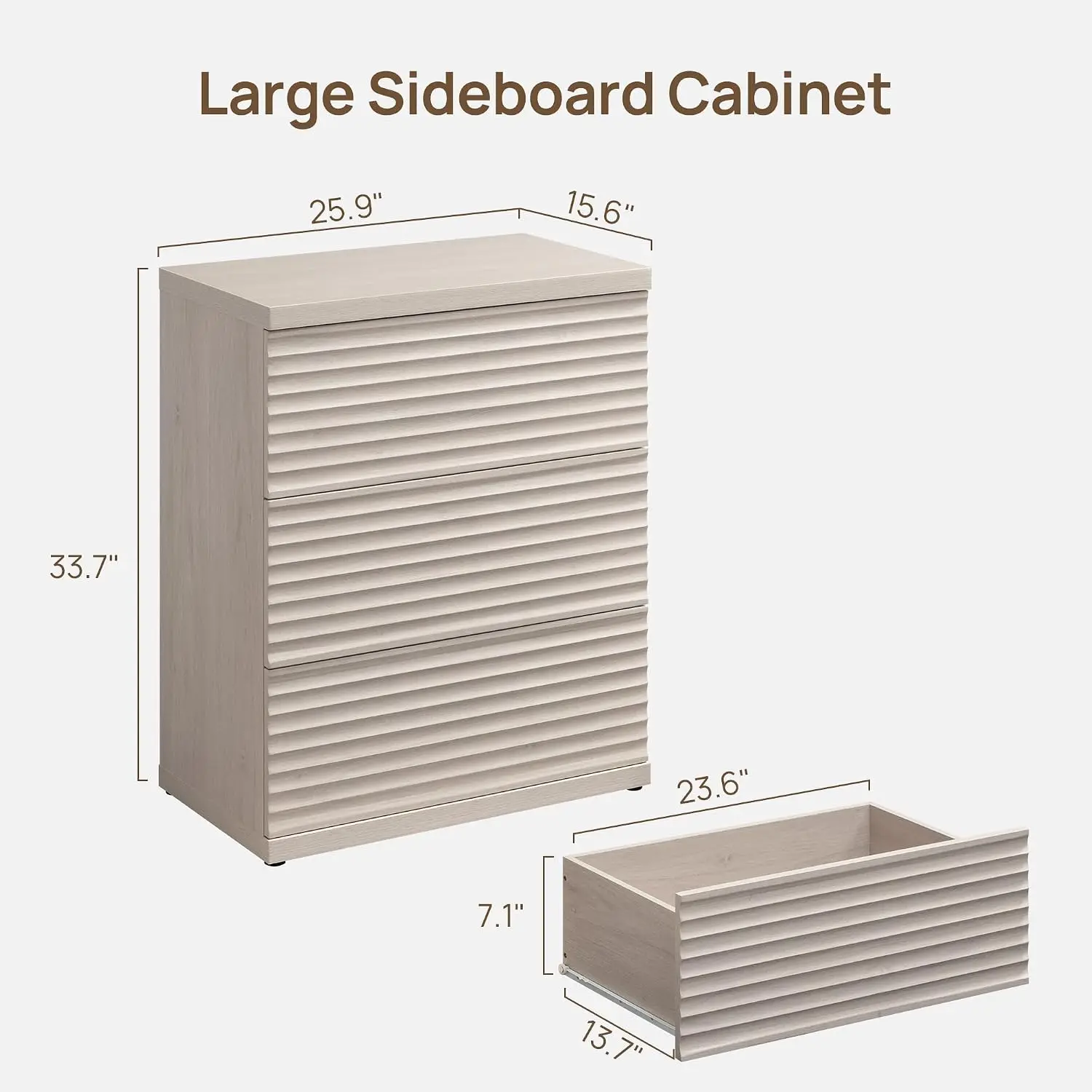 Fluted Sideboard Cabinet with 3 Drawers, Modern Storage Buffet for Living Room Kitchen, Customized