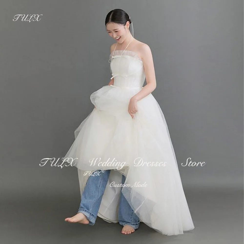 

TULX Elegant A-line Tulle Korea Wedding Dress Photo Shoot Strapless Bow Bridal Gown Floor Length Corset Back 웨딩드레스 Custom Made