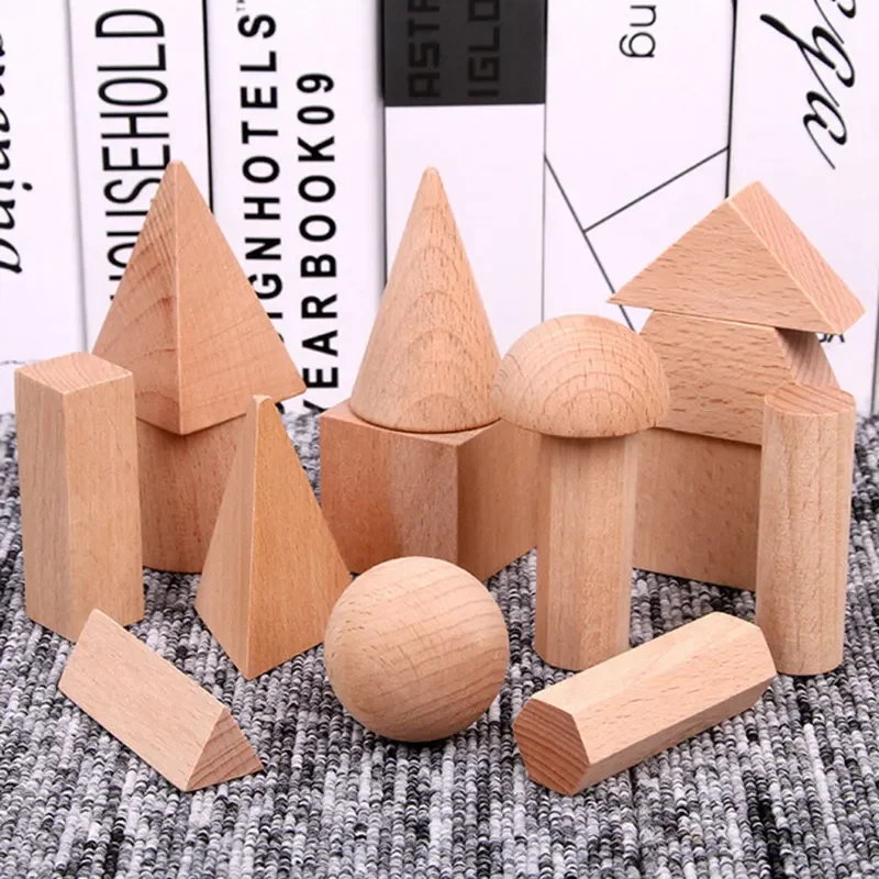 Mini giocattoli in legno fai-da-te Forma geometrica solida Building Block Giocattolo educativo per l'apprendimento precoce Strumenti di studio domestico Montessori Think spaziale