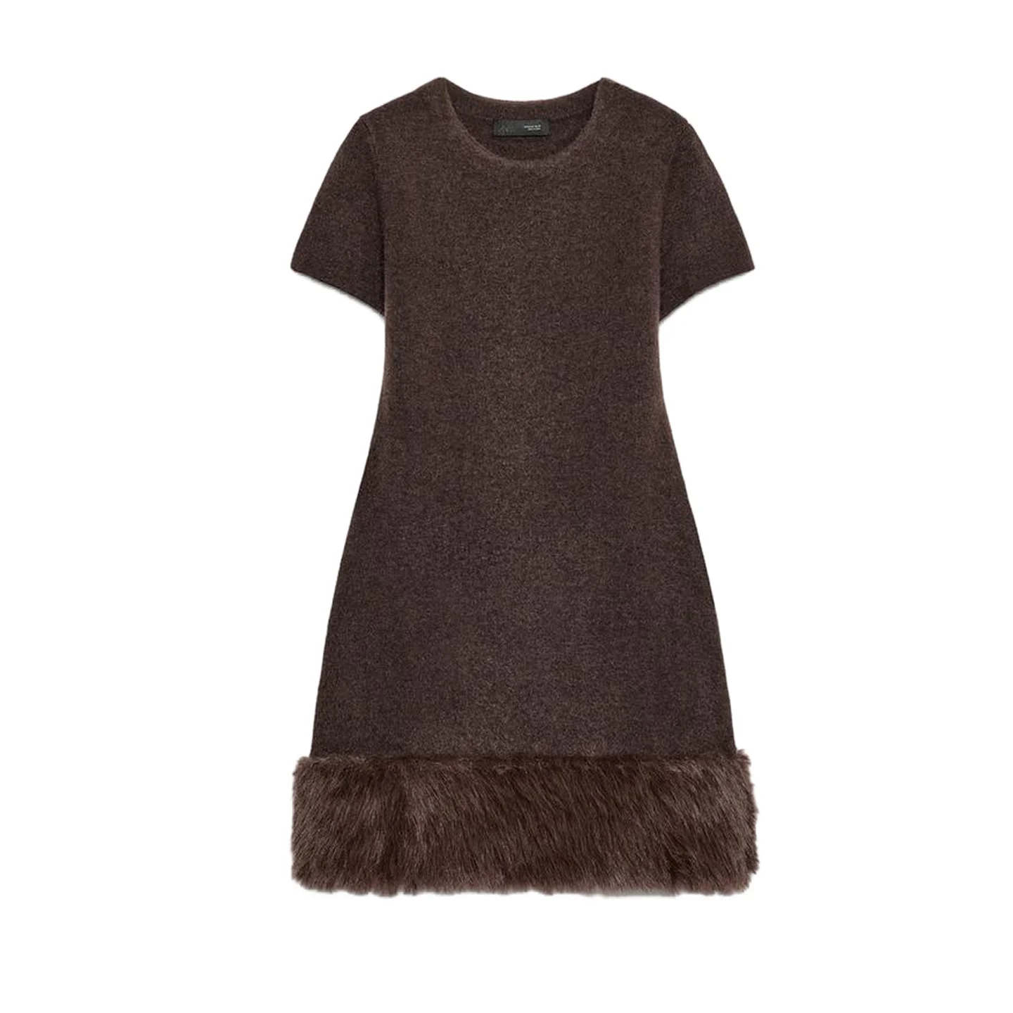 Otoño Invierno nueva mujer Hepburn Sle redondo Ne ort Sve piel sintética empalme tejido Dr poliéster A-Line falda Dr