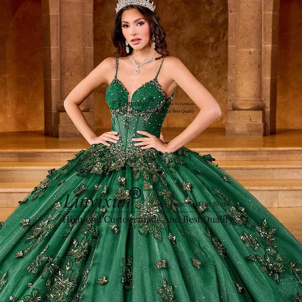 فستان الأميرة الساطع Quinceanera مزين بالدانتيل الحلو 16 فساتين فستاين سهرة/فساتين الحفلات مخصص بحزام سباغيتي فيستدوس دي 15 سنة