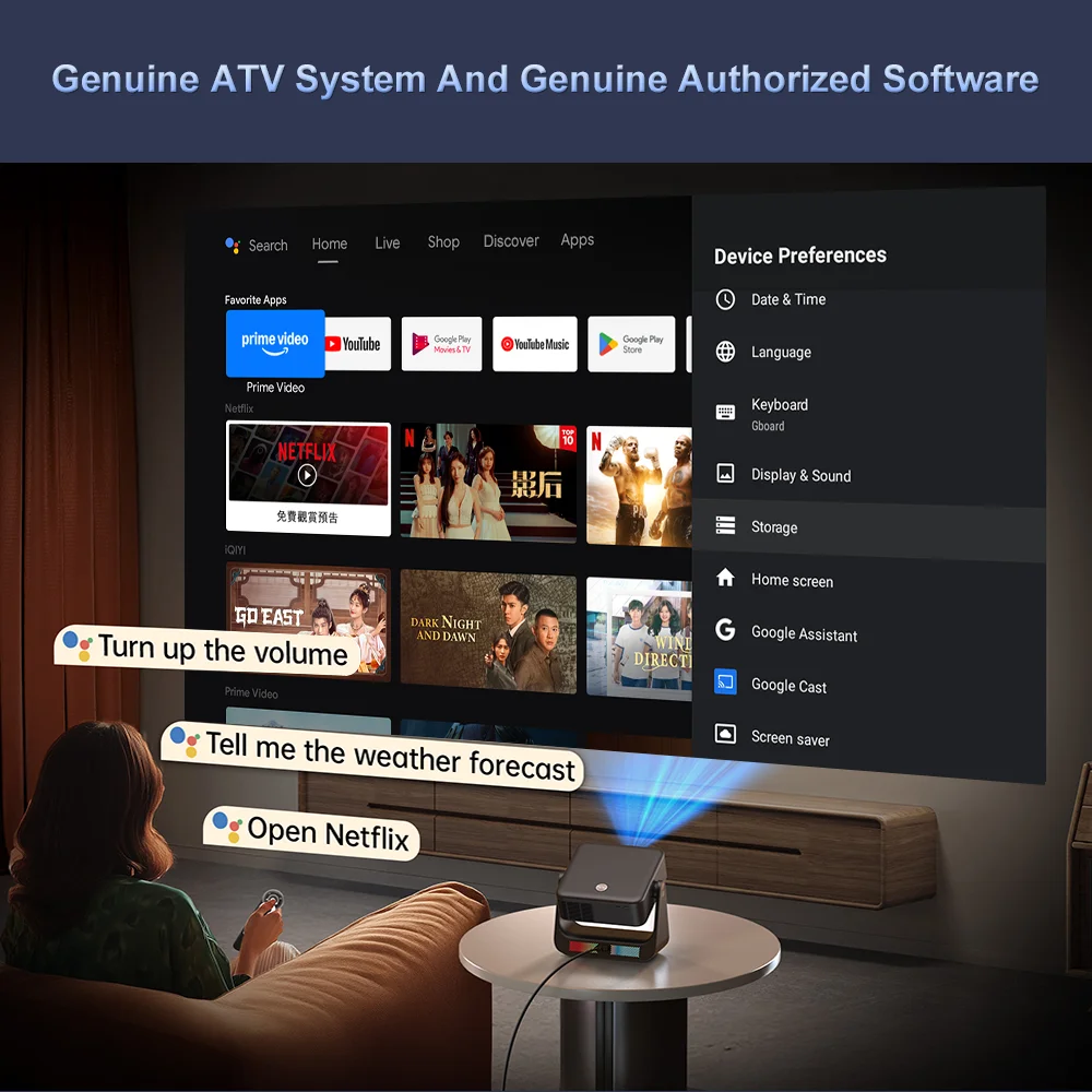 OEM ATV Google Certified Projector Full HD Close Optical 1200 ANSI Lumens High End 4K LED Proyector Portable Android TV