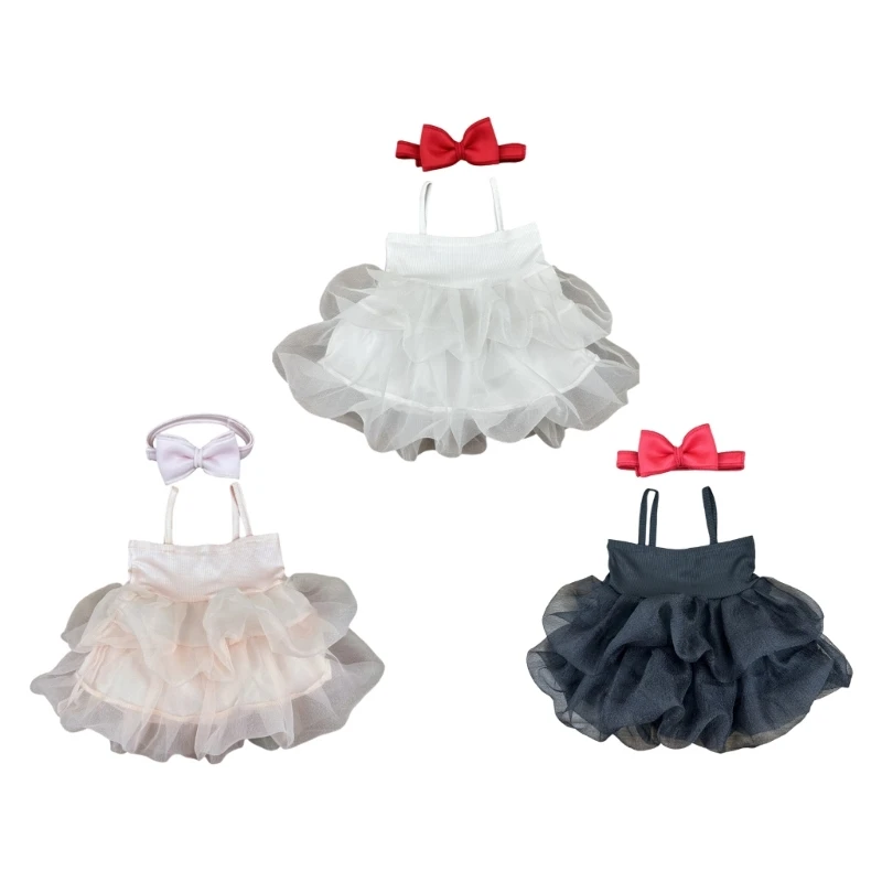 Adorable Newborns Photoshoots Dress Tulle Skirt Props Gentle On Sensitive Skin with Matching Bowknot Hairband 425F
