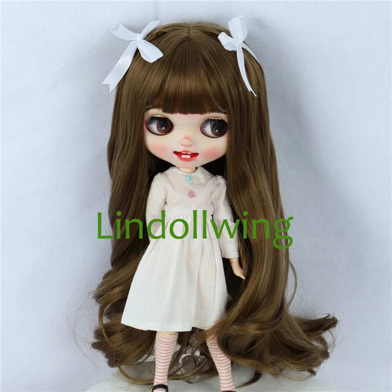 9-10 inch Blyth Wig Long Muffled Cyan Curly Wig