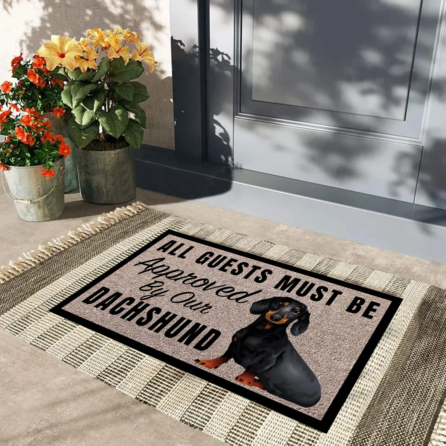ALL GUESTS MUST BE APPROVED BY OUR DACHSHUND Doormat Rubber Bathroom Kitchen Mat Garden Garage Door Floor Mat Non-Slip Carpet