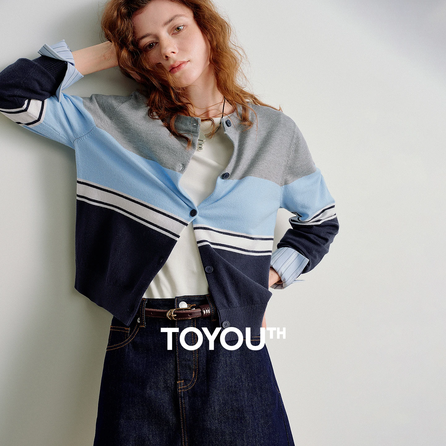 

TOYOUTH Women Knits 2026 Spring New Splicing Color Block Retro Intellectual Style Tops