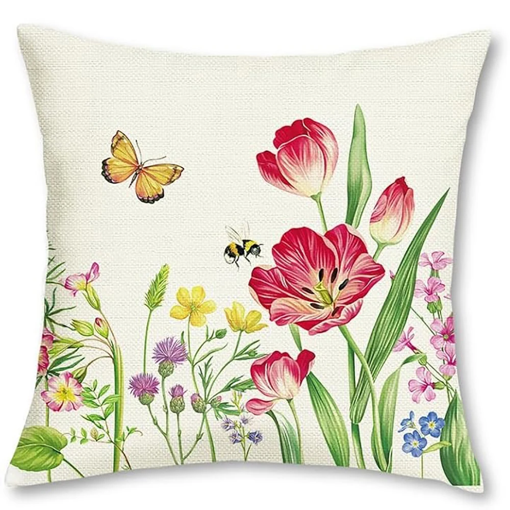 Bees and Butterflies Dancing in Nature Fresh Pillowcase Bedroom Sofa Decorative Cushion Cover with Zipper