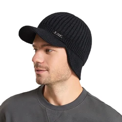 Winter Men Knitting Baseball Cap Daily Door Woollen Hat with Earflaps Leisure Skullies Beanies Solid Ski Knitted Warmer Bonnet