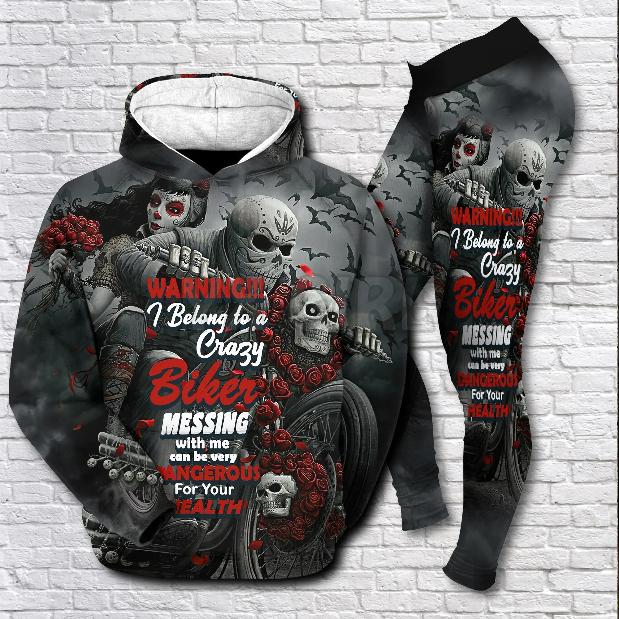 YX Girl Dragon Combo Hoodie + Legging  Combo Outfit Yoga  Crazy Biker Skull 3D Printed Apparel