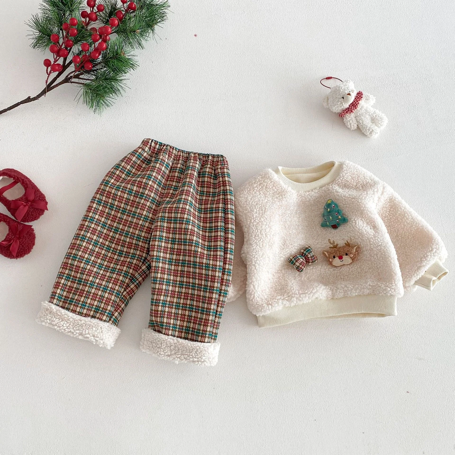 جديد الاطفال صوف مبطن السراويل 0-5Y الفتيات الفتيان الدافئة الملونة منقوشة مكبل عارضة أنيق فحص السراويل الشتاء الأطفال قيعان