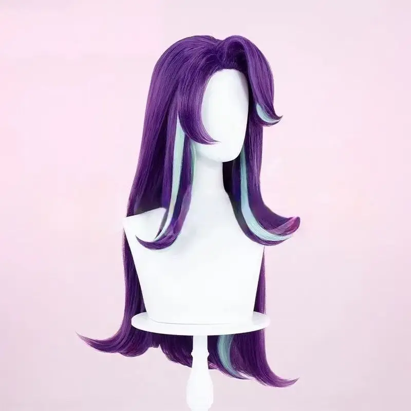 Cartoon Cosplay Wigs Starlight Glimmer Purple Blue Long Hair Heat Resistant Synthetic Hair with Rose Net Halloween Party Wig
