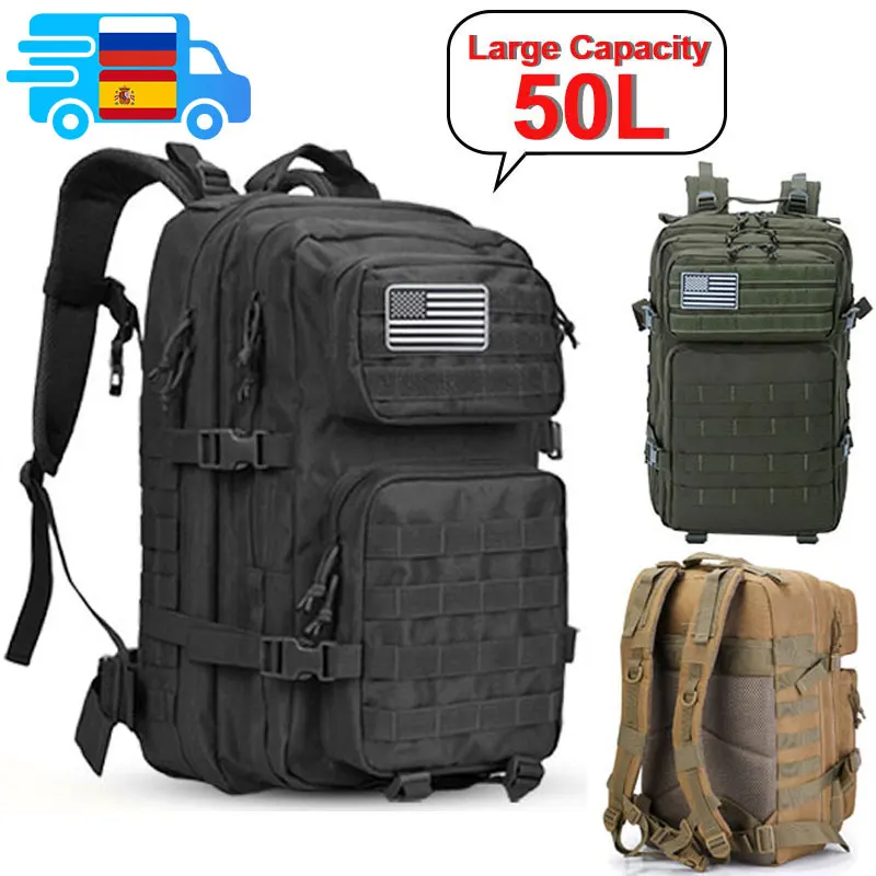 50L Tactical Backpack Men\'s Travel Large Capacity Rucksacks Men Waterproof Outdoor Sports Multi-functional Bags