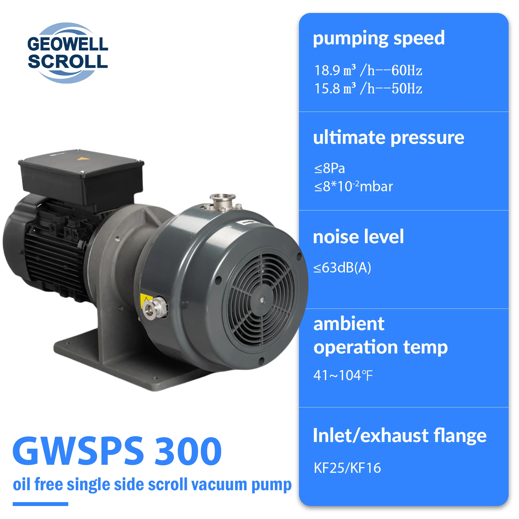 OEM & ODM 318l/min, 8Pa, dry pump GWSPS 300 100% oil free LAB/LED/SEMICONDUCTOR/COATING single side scroll vacuum pump