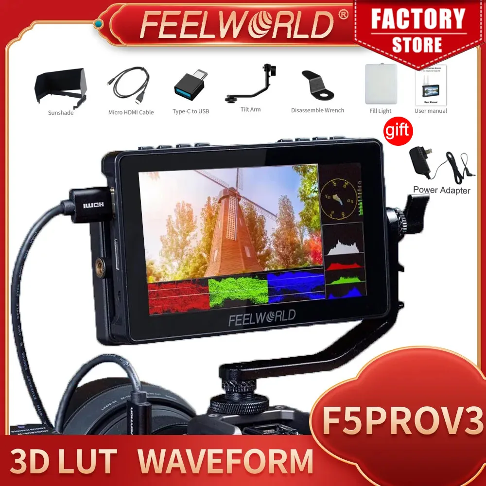 FEELWORLD F5 Pro V3 5.5 Inch 3D LUT Touch Screen DSLR Camera Field Monitor 4K HDMI Input Output LED Light Wireless Transmission