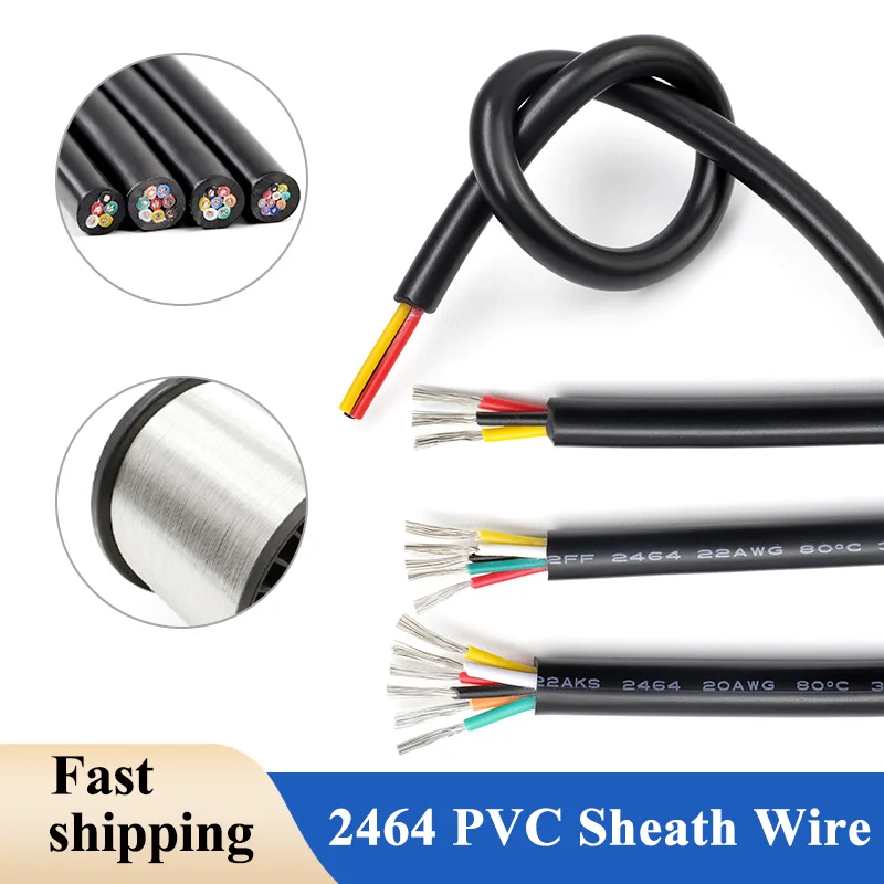 2-20m 300V Tinned Copper Cable 2464 PVC Sheath Wire 30/28/26/24/22/20AWG Audio Speaker LED Strip Light 2/3/4/5/6/7/8/9/10Cores