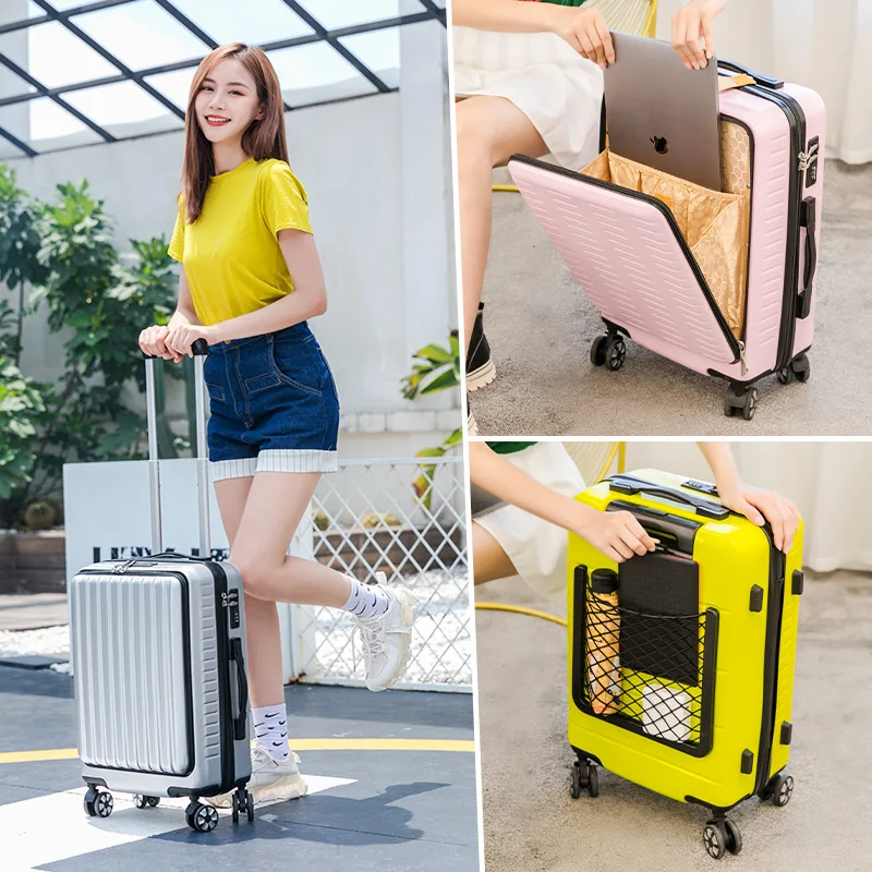 

20"24 Inch Carrier Front Opening Laptop Travel Pink Suitcase TSA Lock Trolley Rolling Luggage Check-in Case Valise Free Shipping