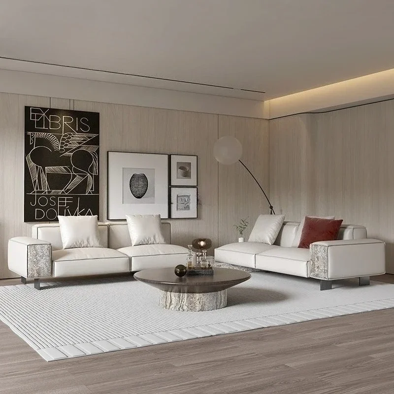 Luxury Italian light luxury tofu block leather sofa living room luxury minimalist modern combination furniture