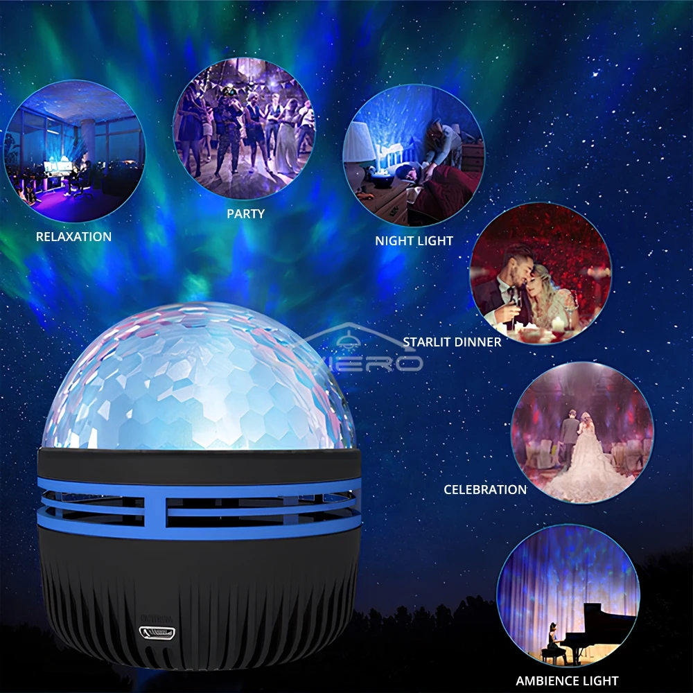 Mini Starry Sky Projection Lamp LED 7 Color Patterns Remote Control Multifunctional Polar Night Light Party Bedroom Atmosphere