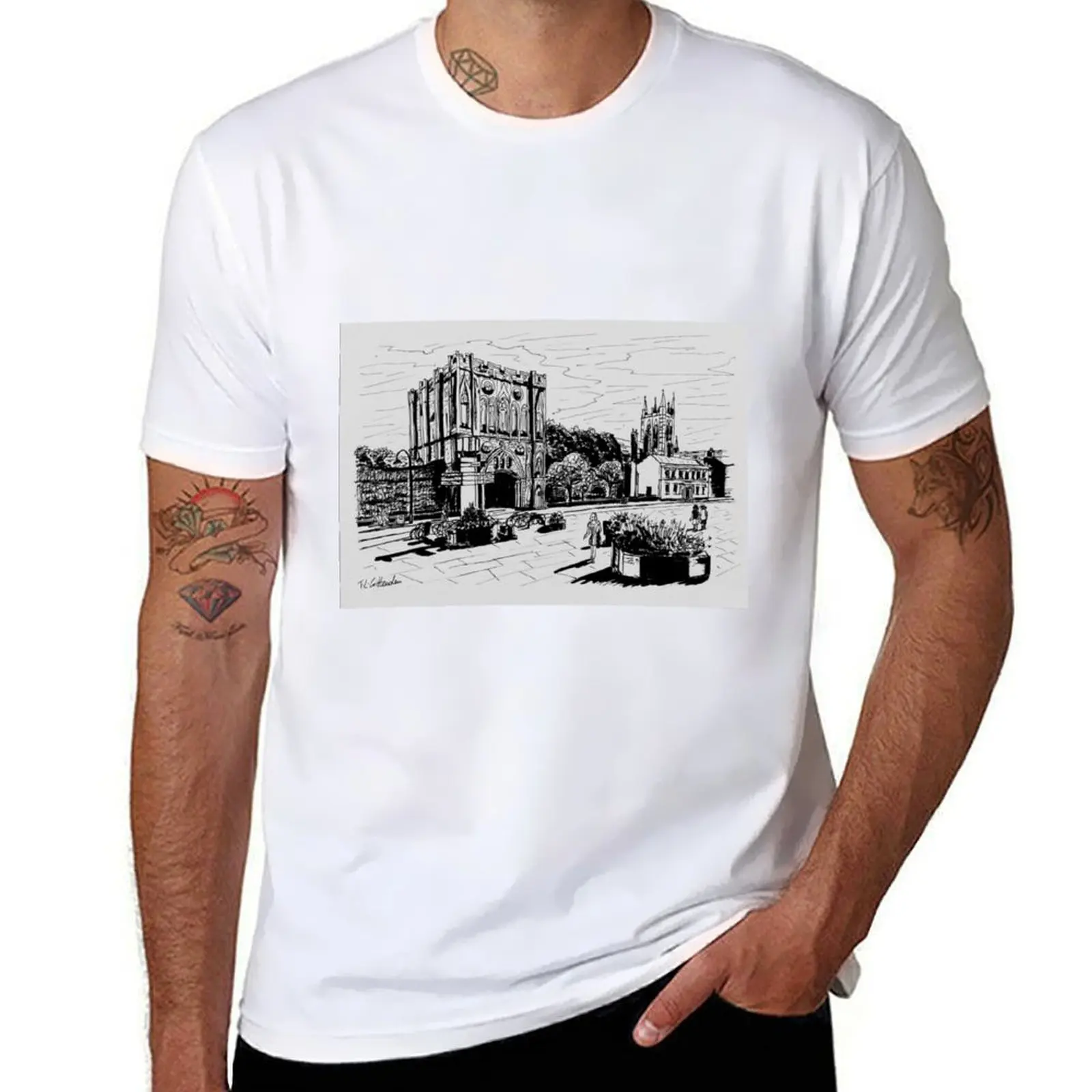 

Bury St Edmunds Abbey Gate Ink Sketch T-Shirt man t shirts for men man t shirt cotton T-Shirt