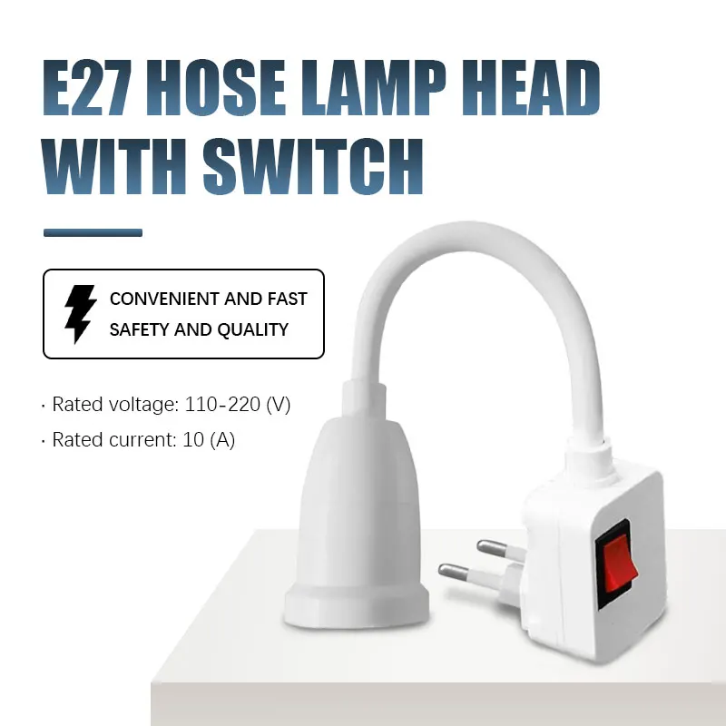E27 screw socket Flexible tube lamp holder, bulb holder for wall mounted lamps, rotatable European style plug with switch