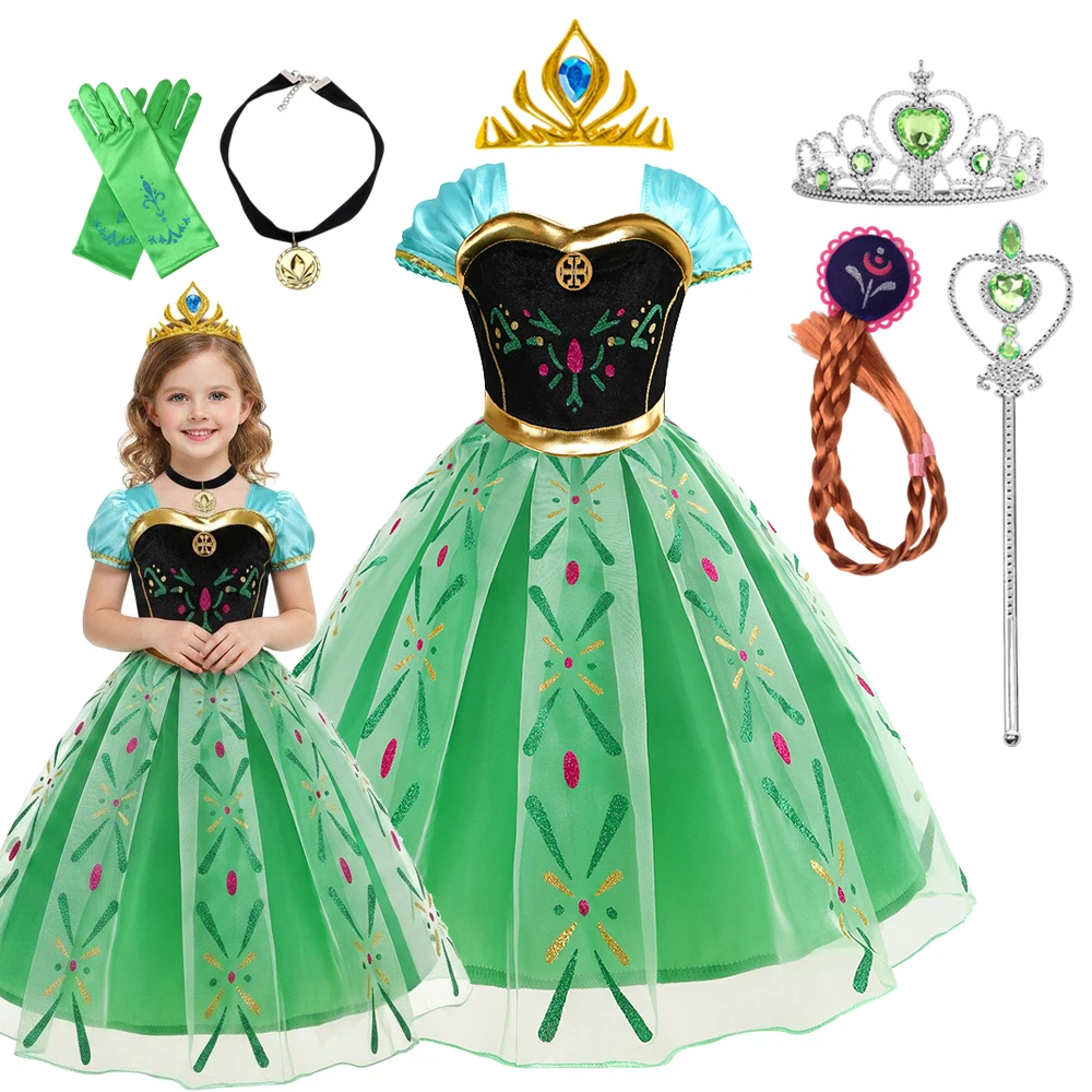 Girls Cosplay Anna Costume Vestidos Queen Princess Dress Halloween Kids Role-play Carnival Children Birthday Party Dress