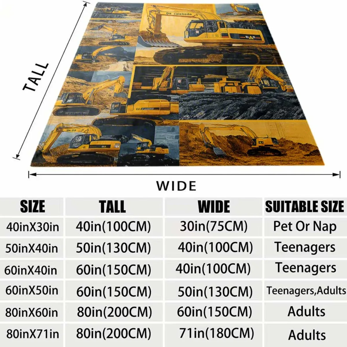 Heavy Machinery Construction Excavator Bulldozer Pattern Throw Blanket Industrial Theme Decor Gift For Men And Boys