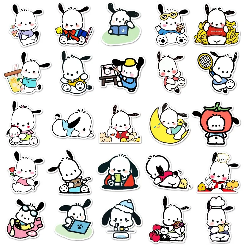 Cute Puppy Animation Cartoon Sticker, 50 Pacha Dog, Conta Mão, Guka, Skate, Decoração Impermeável, Sanrio, Presente de Aniversário, Novo