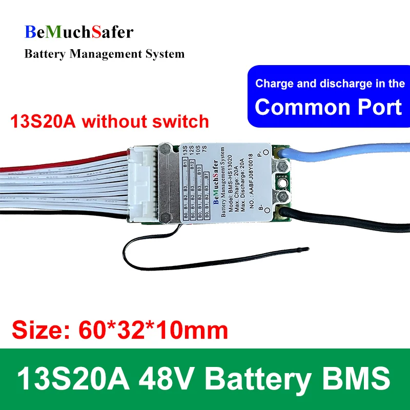 13S 20A 48V akumulator BMS wspólny Port z włącznikiem/wyłącznikiem 13 s20a 13S 46.8V BMS dla DIY E-Bike E-skuter System solarny magazynowanie energii