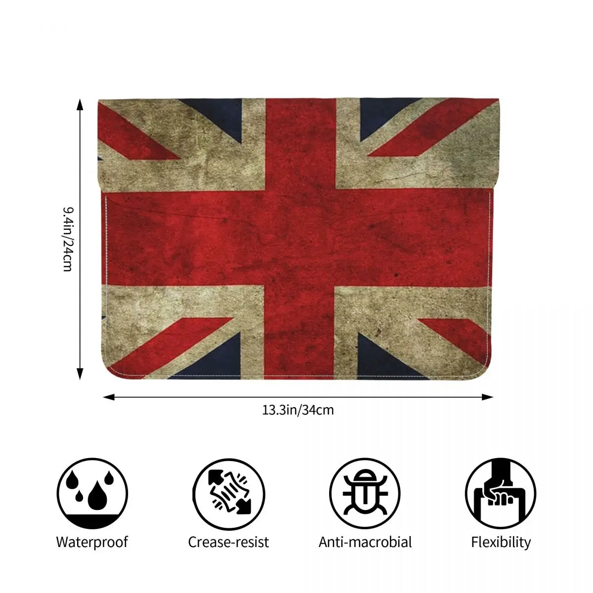 London Soldier Bus British Flag Pattern PU Leather Horizontal Laptop Sleeve Shockproof Soft Lining Notebook Case 13 Inch