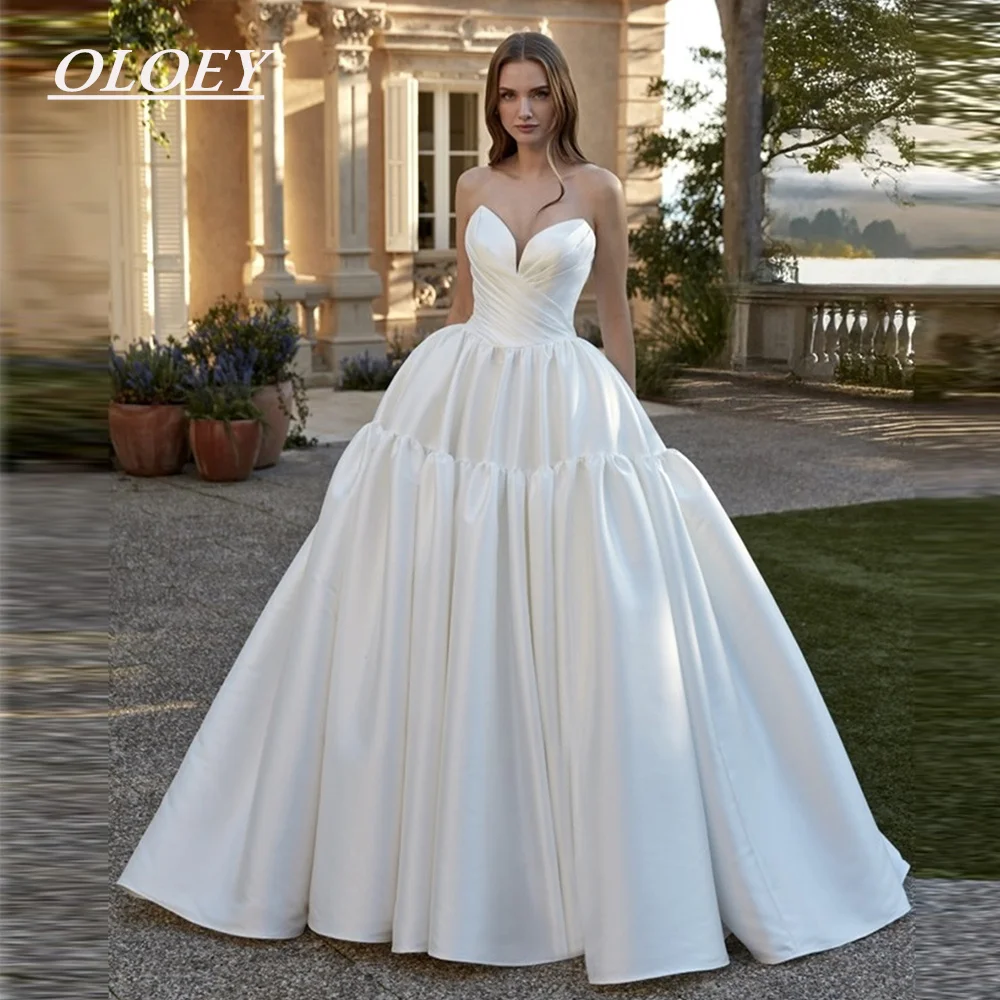 OLOEY Exquisite Soft Satin A-line Wedding Dresses Sweetheart Neck Puffy Bridal Gown Customized Floor Length Vestidos De Novia