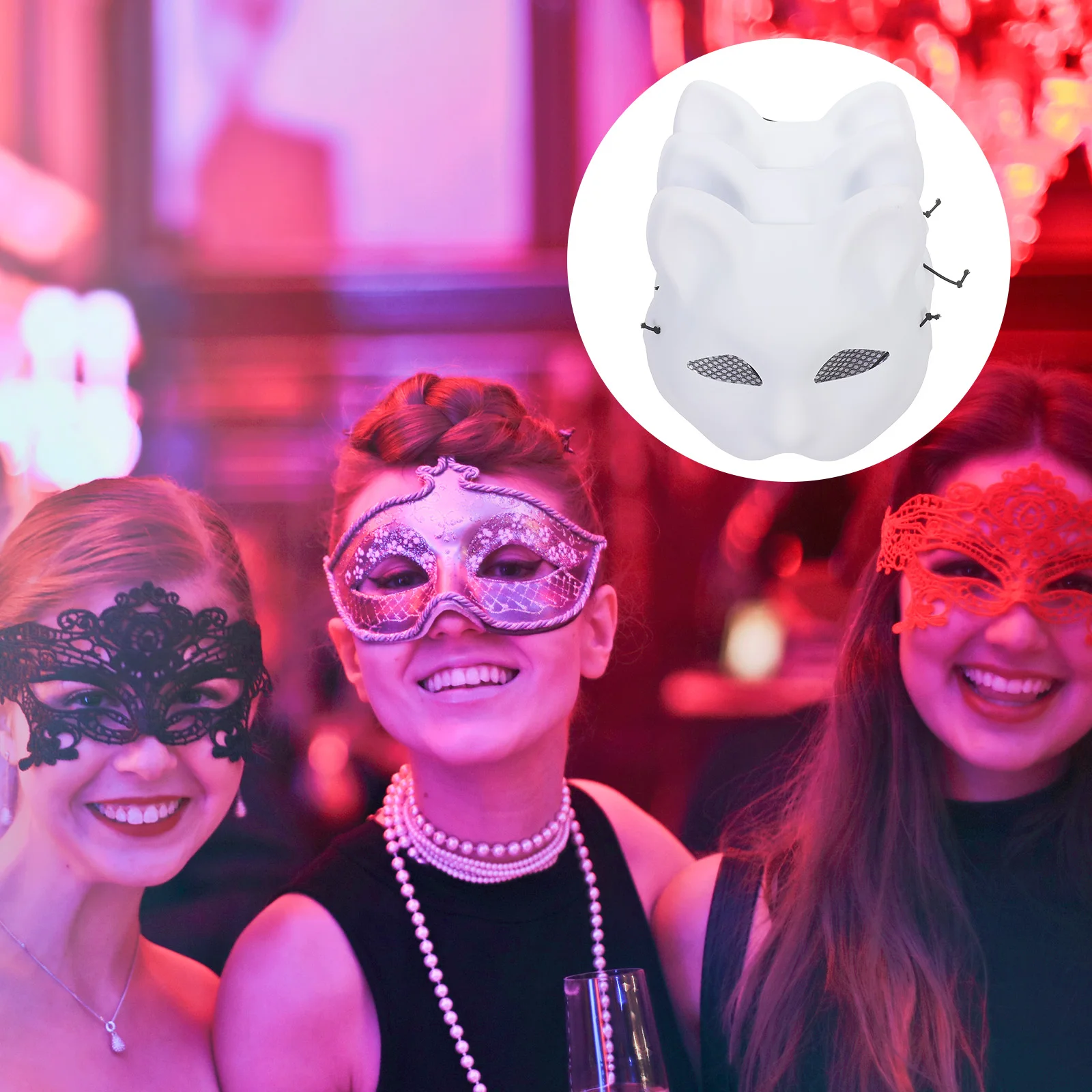 

3 Pcs Cat Face Mask Paintable White Masquerade Fox DIY Blank PVC Masks Accessories Women Party Carnival Halloween Prop Craft