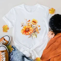 Śmieszne jesienne koszulki z nadrukiem kwiatów moda damska letnia koszulka koszula unisex na co dzień z krótkim rękawem topy z okrągłym dekoltem t-shirty Xxs-4Xl