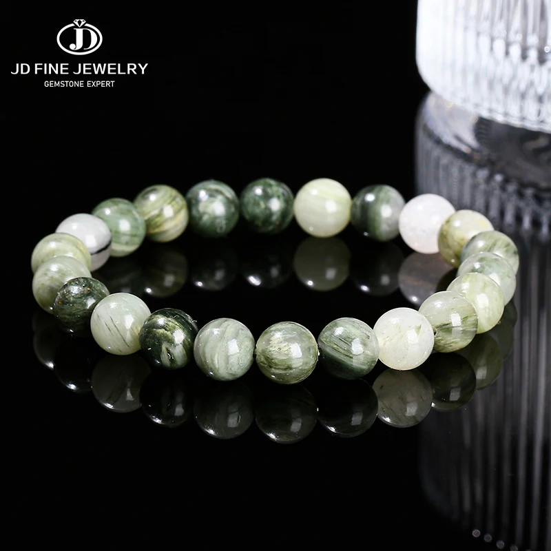 

JD Natural Stone Green Jasper Round Bead Bracelet Women Men Trendy Single Circle Stretch Bracelet Yoga Balance Jewelry Gift