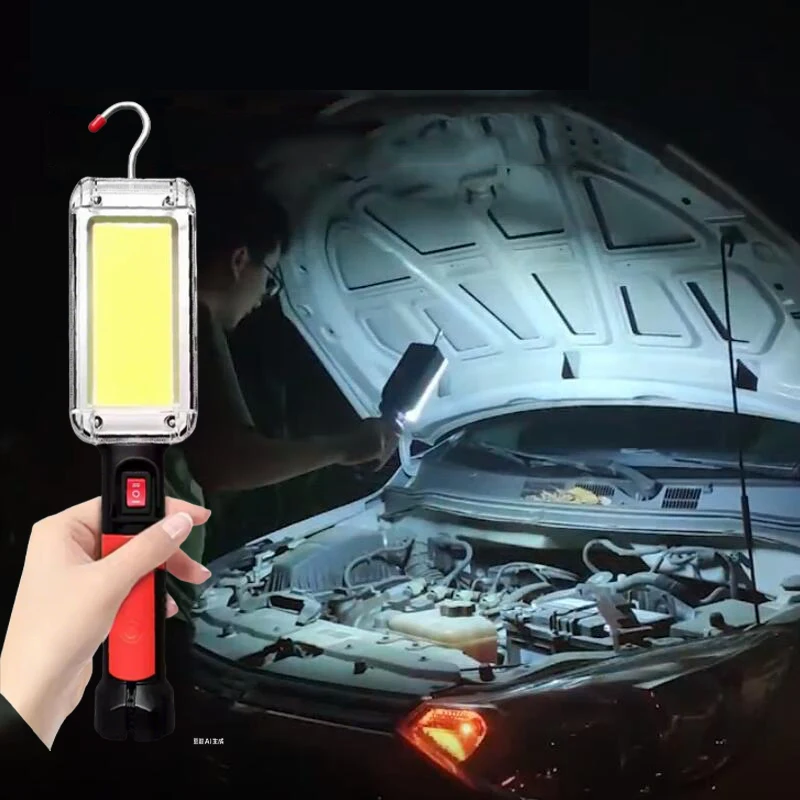 

Светодиодный рабочий светильник COB, прожектор 18650, перезаряжаемая батарея, лампа для кемпинга, портативный магнитный светильник для палатки, крючок, зажим, светильник безопасности для работы