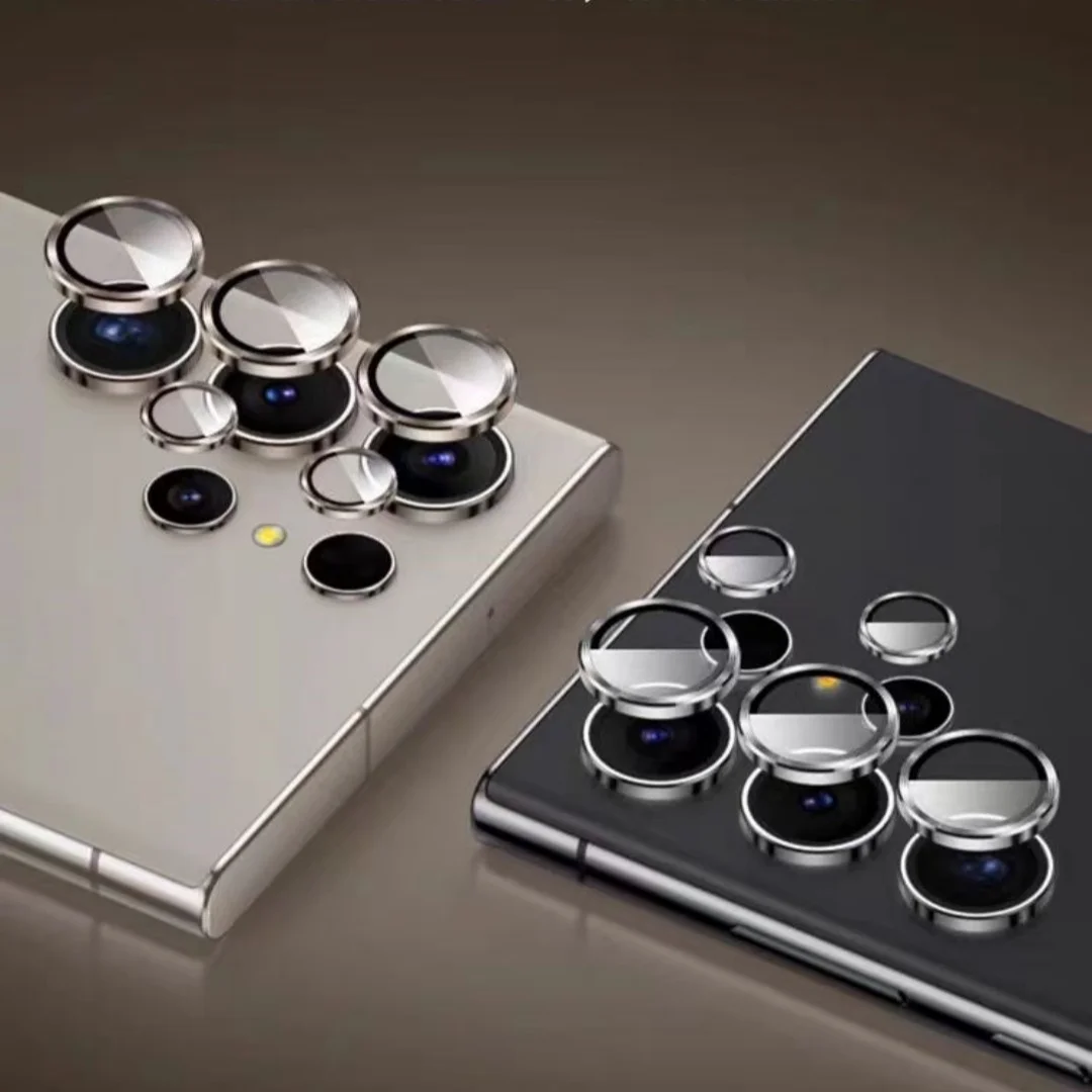 عدسة الكاميرا المعدنية فيلم الظهر الزجاج المقسى لسامسونج Galayx S24 UItra S24 Plus حامي حلقة معدنية