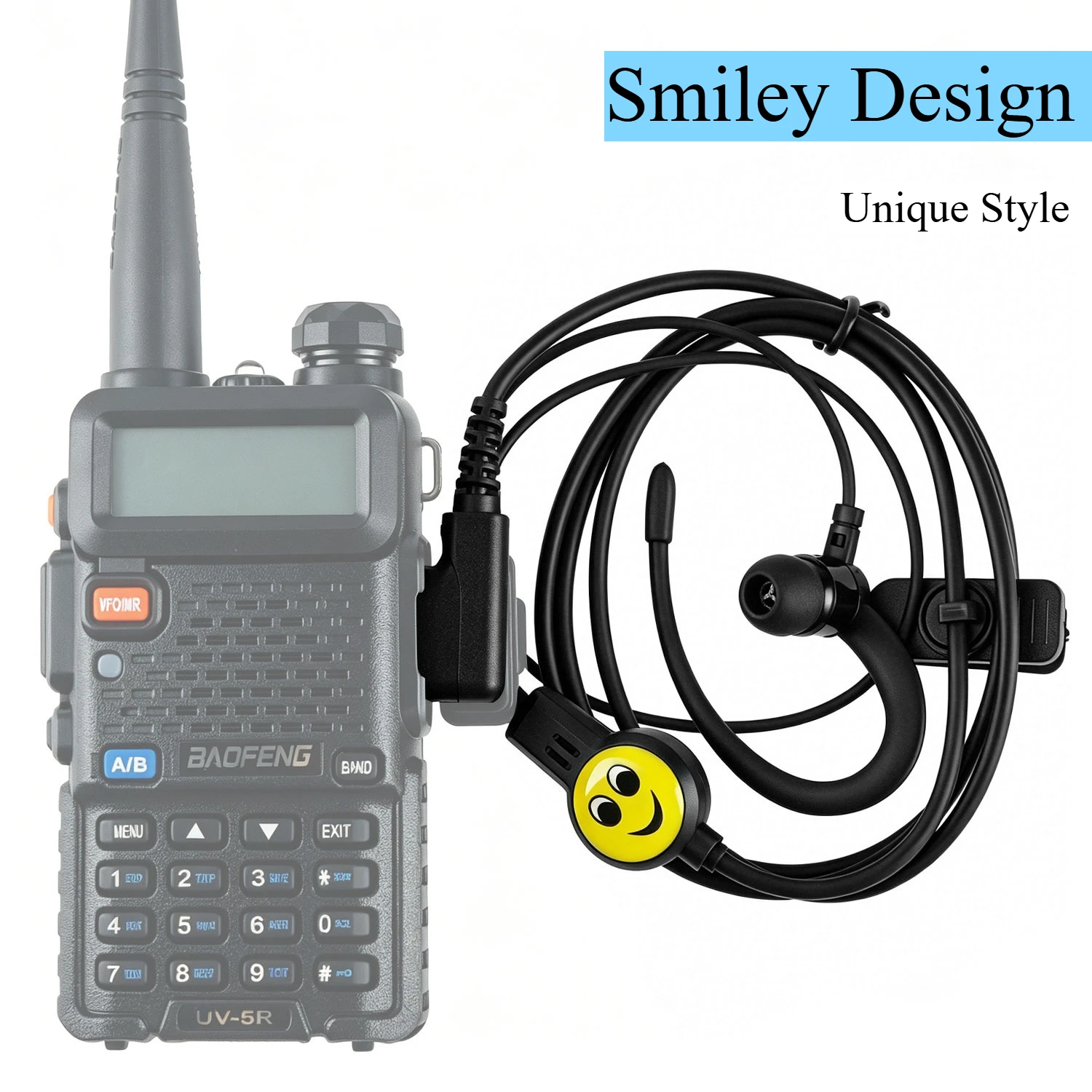

2 Pin K Plug Walkie Talkie Headset with Mic Ear Hook Earpiece Smiley Face Design for Baofeng Two Way Radio Security Hotel Staff