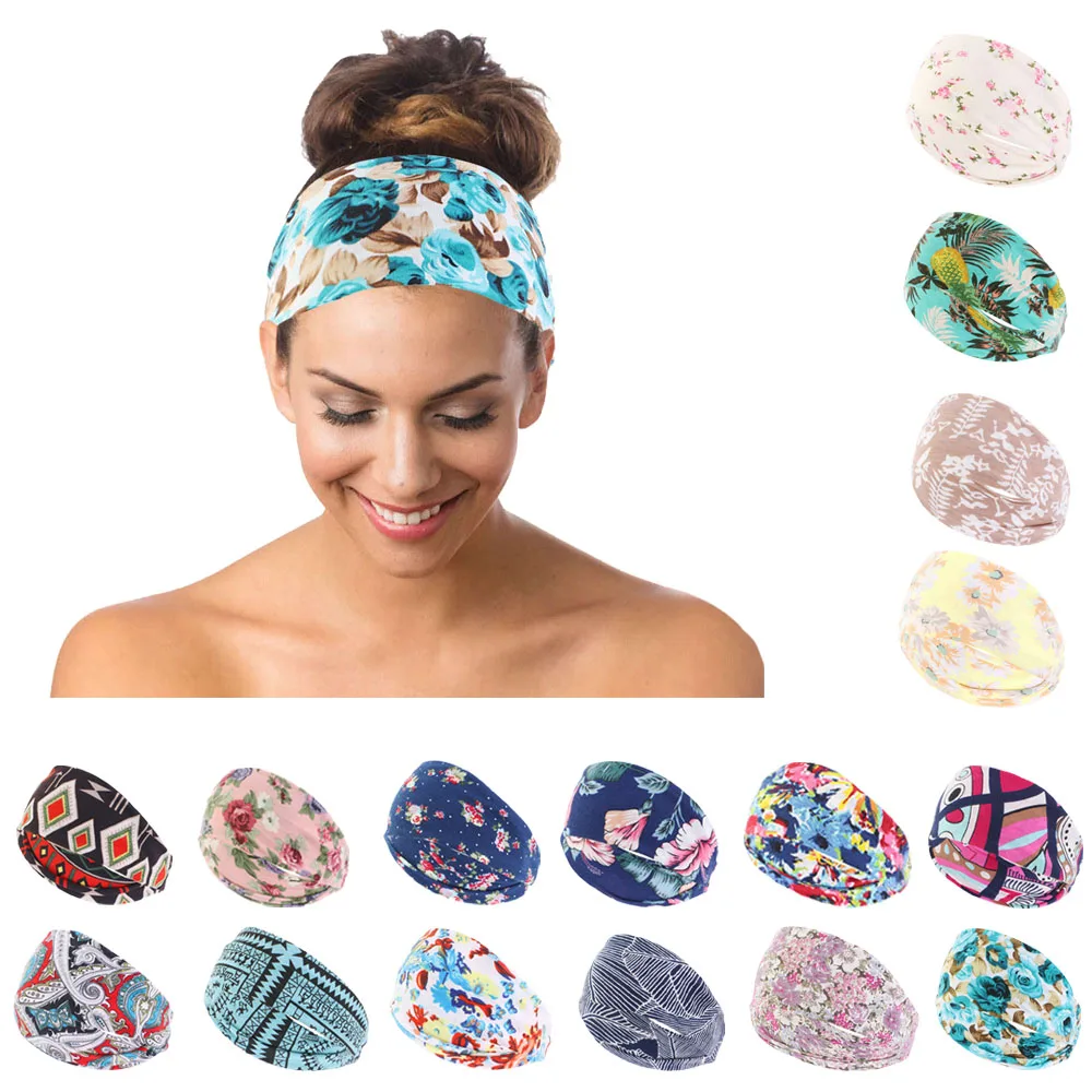 

Bohemian Wide Band Stretch Headbands Women Headwrap Turban Headwear Bandage Hairbands Bandana Wide Headbands Hair Accessories