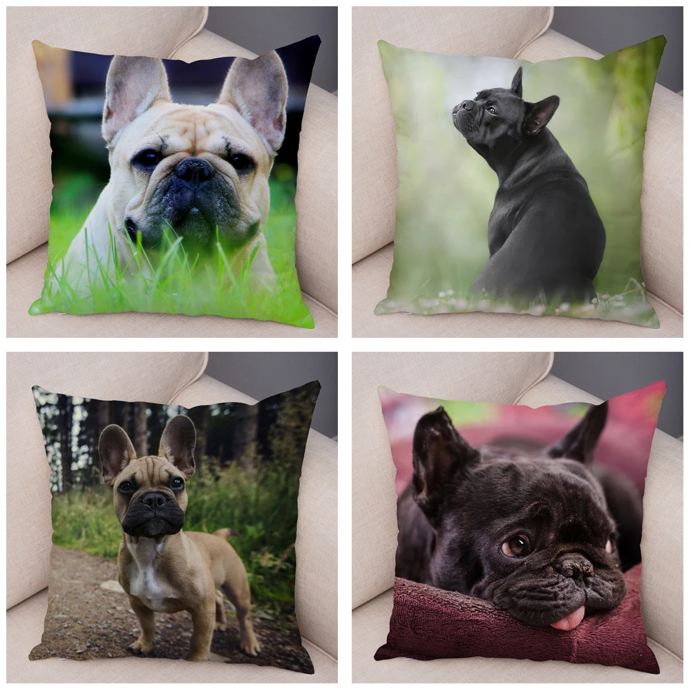 Pillow covers decorative Pillow cases 50x50 Cute Pet Mini French Bulldog Pillowcase Home Sofa Car Decoration Animal Dog Cushion
