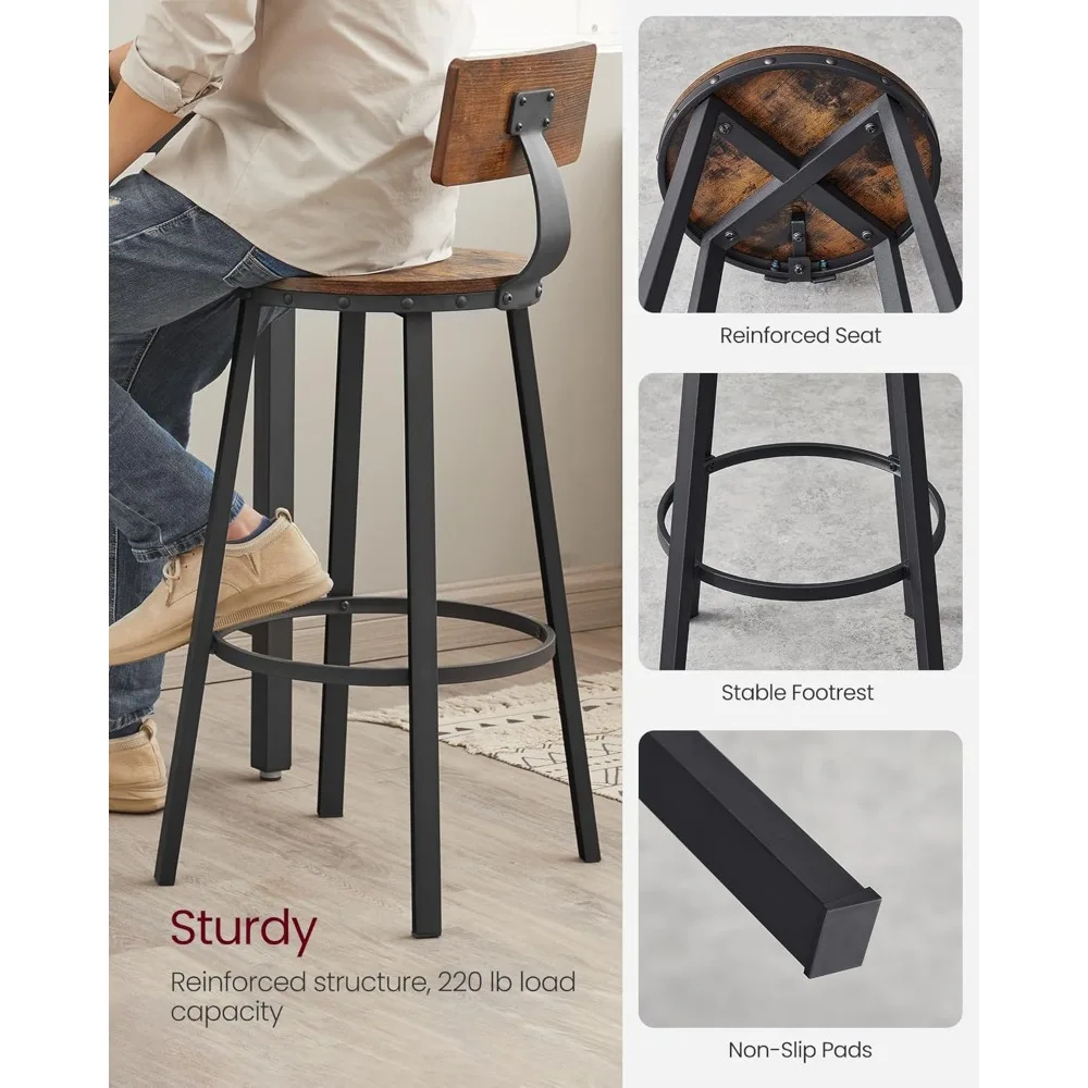 Набор из 4 барных стульев, барные стулья высотой со спинкой, табуреты для стойки, 28,7 дюйма, барные стулья со спинкой, стальной каркас