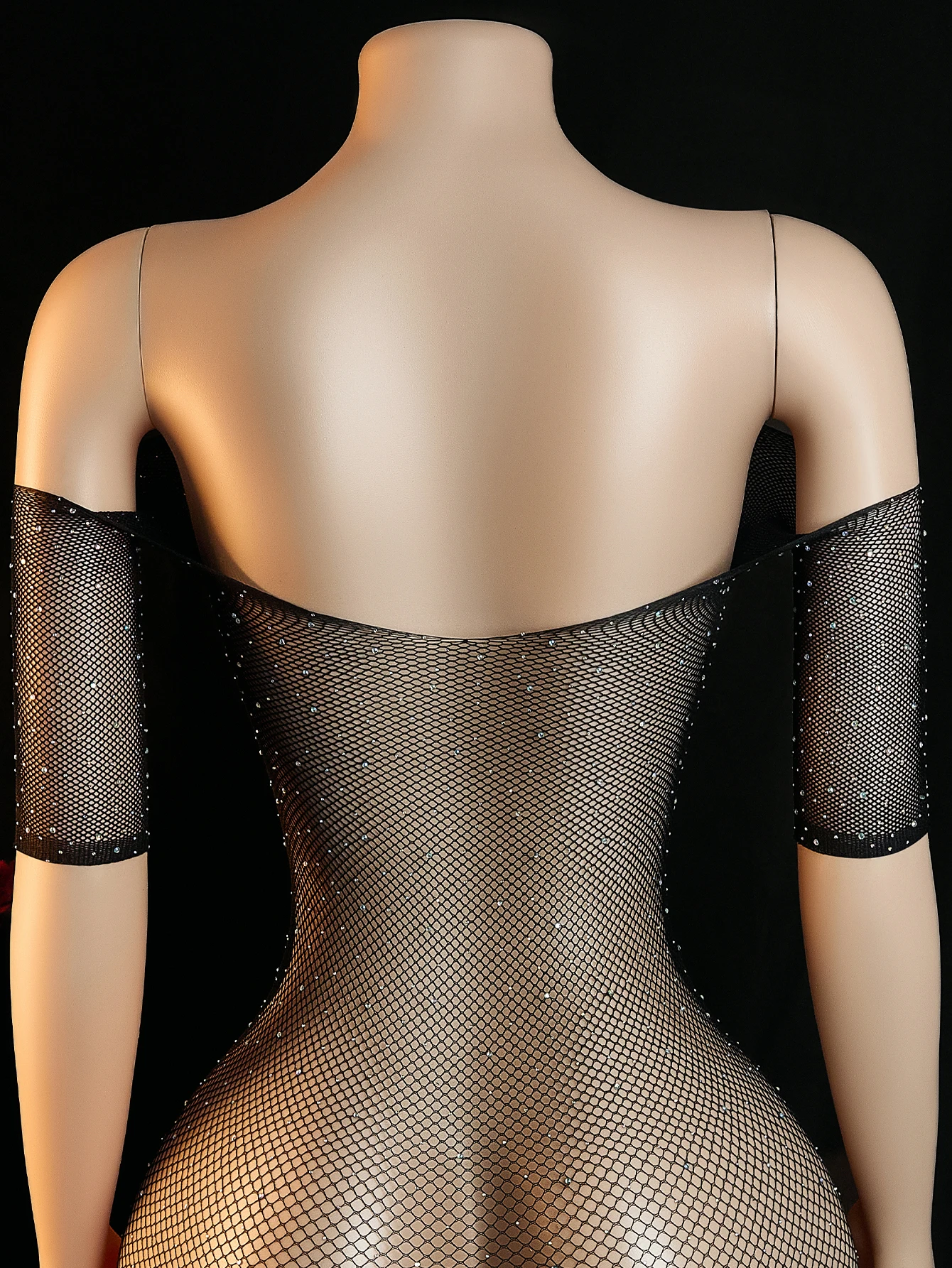 Sexy Lingerie Jumpsuit for Women, Hot Semi-sheer Shinny Rhinestone Bodysuit, Super Stretchy Open Crotch Stocking, Women's Linger