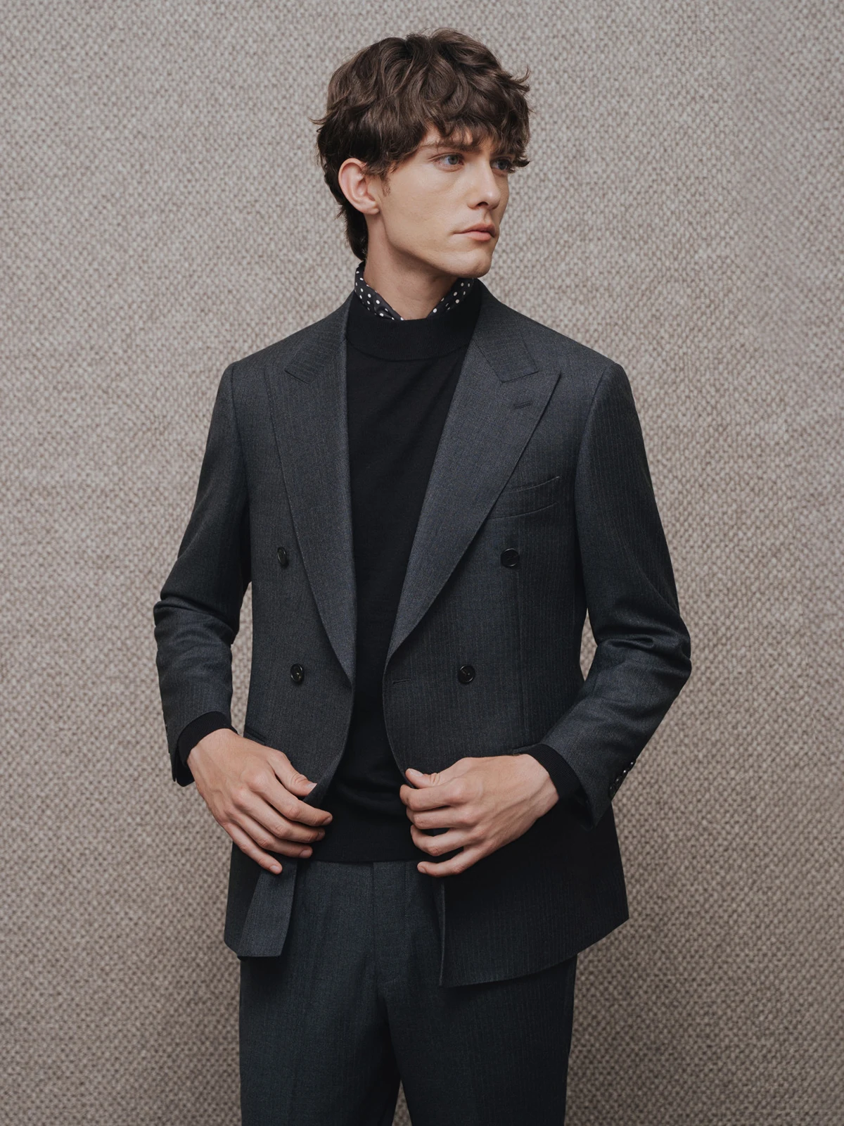 

Men's Double Breasted Suit Vintage Pinstripe Pure Wool Blazer Set for Wedding Groom Retro Formal Business Tuxedo Tailored Fit 58